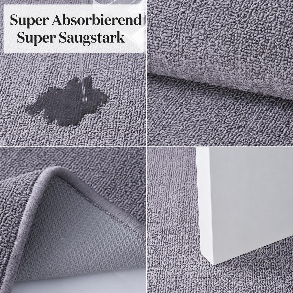 KÜCHENLÄUFER 80/100 cm rutschfest mit TPR‑Unterseite, saugfähiger Teppichläufer für Küche Flur Bad, strapazierfähig waschbar - Hellgrau, Textil (80/100cm) - Joyfair
