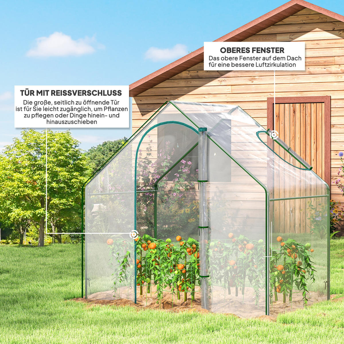 FOLIENGEWÄCHSHAUS 1,8 x 1 x 1,68 m Gewächshaus Tomatenhaus mit Rolltür, Fenster - Dunkelgrün, Metall (100/168/180cm) - Outsunny