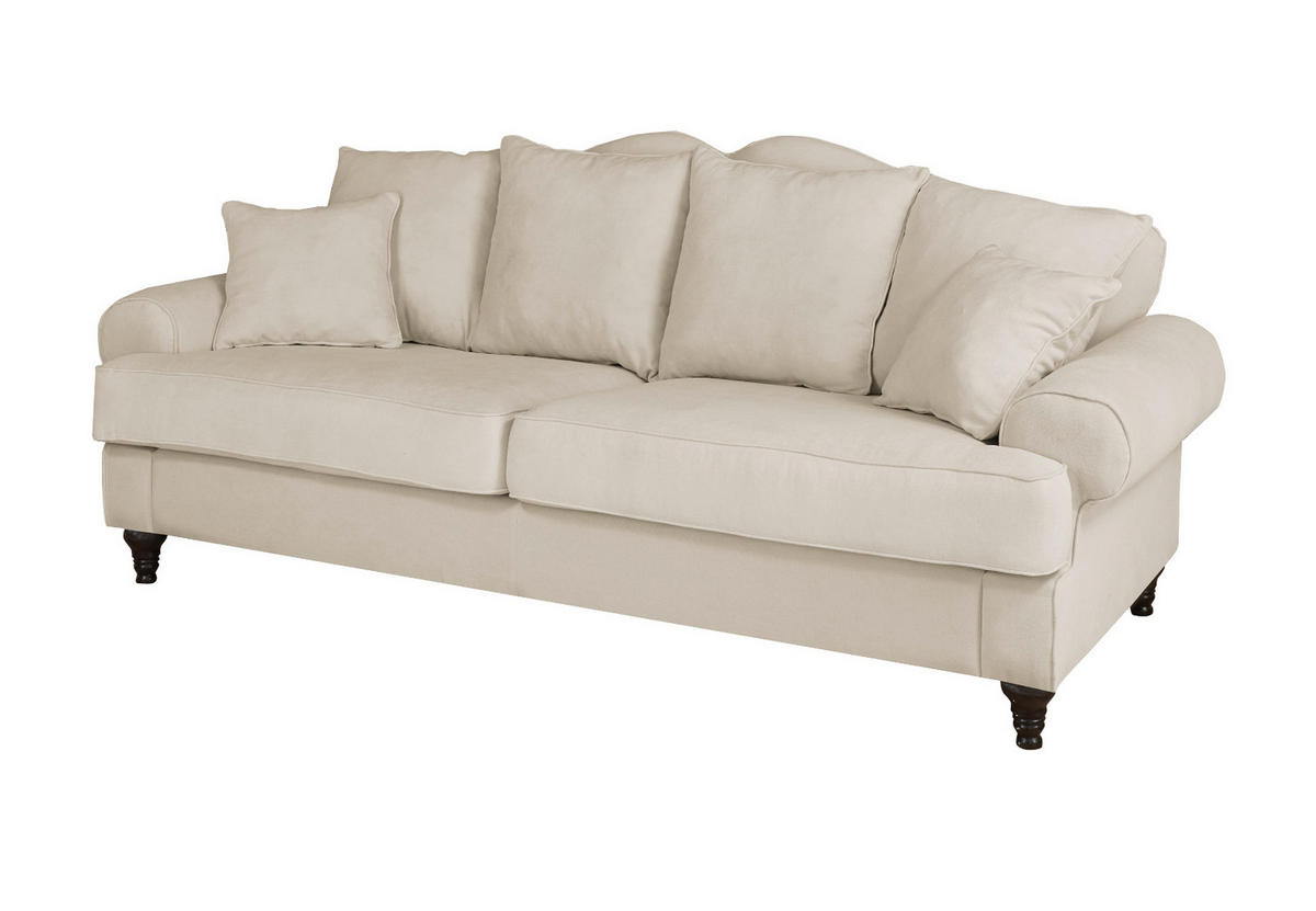 SOFA beige Landhaus, Couch 3,5-Sitzer 230 cm - Beige, Holz/Textil (230/95/100cm) - Furn.Design