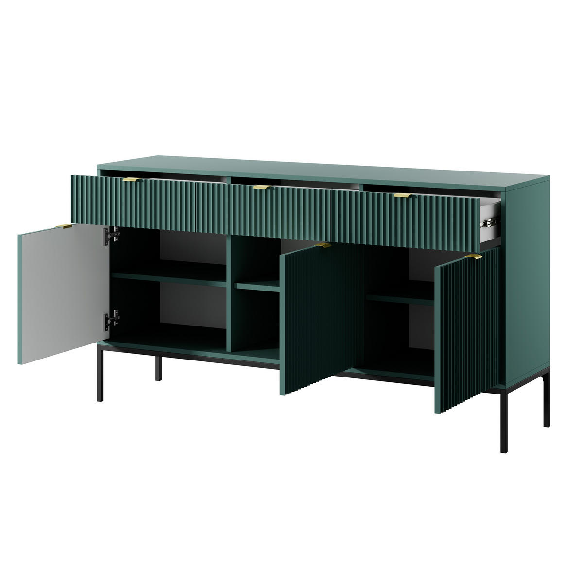 SIDEBOARD STELLARE 154/83/39 cm mit 3 Schubladen 3 Türen Hellgrün - Hellgrün, Holzwerkstoff (154/83/39cm) - MASSENO