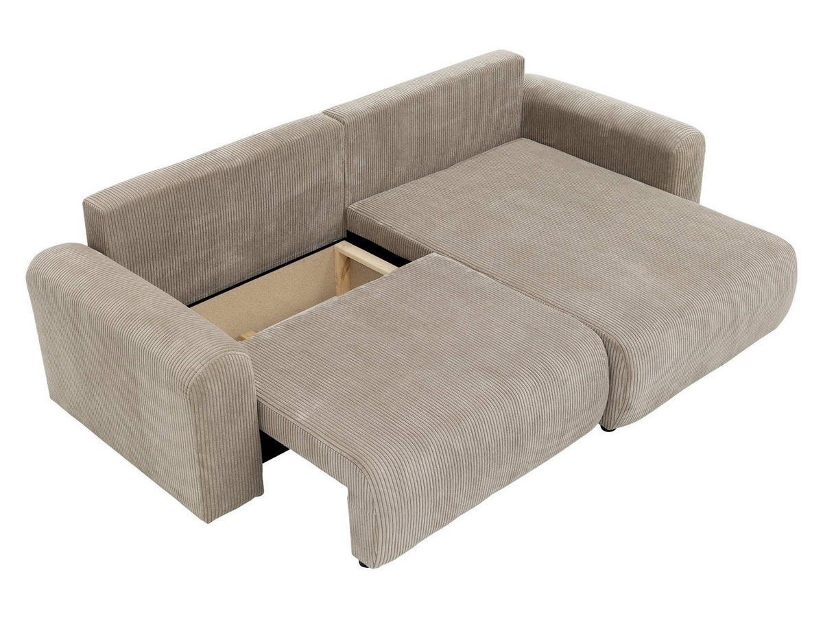 ECKSCHLAFSOFA Floryn L Cord Bis - Hellgrau/Schwarz, Holz/Kunststoff (245/145cm) - MIRJAN24