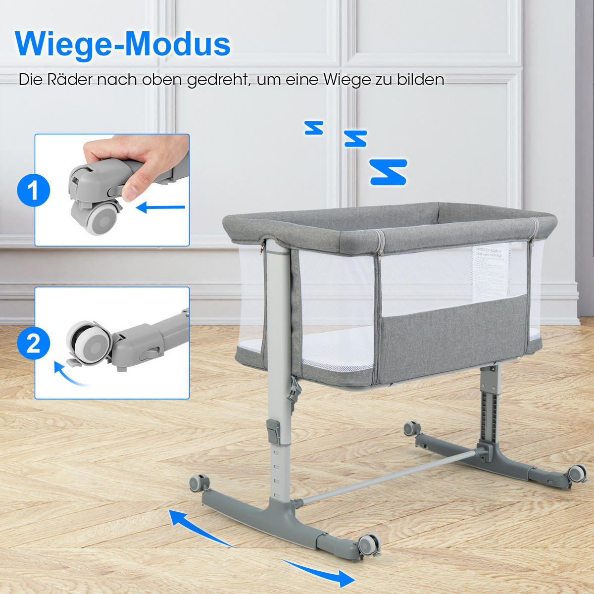 BEISTELLBETT Grau - Grau, Textil - COSTWAY