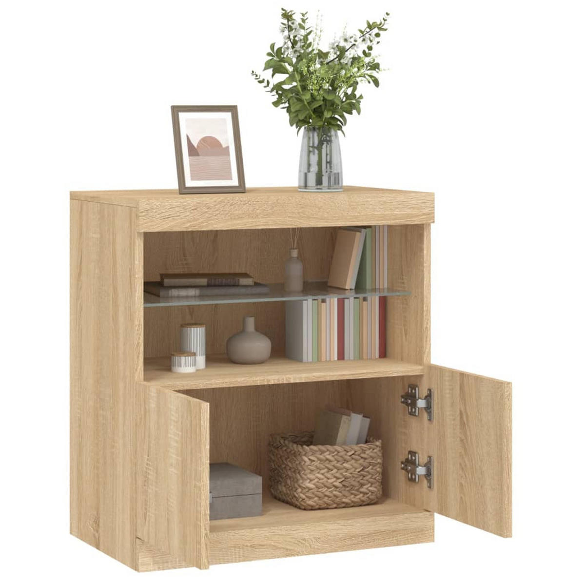 SIDEBOARD mit LED-Licht, 2 Türen 60/37/67 cm aus Holzwerkstoff Sonoma-Eiche Dekor - Sonoma Eiche, Holz (60/67/37cm) - vidaXL