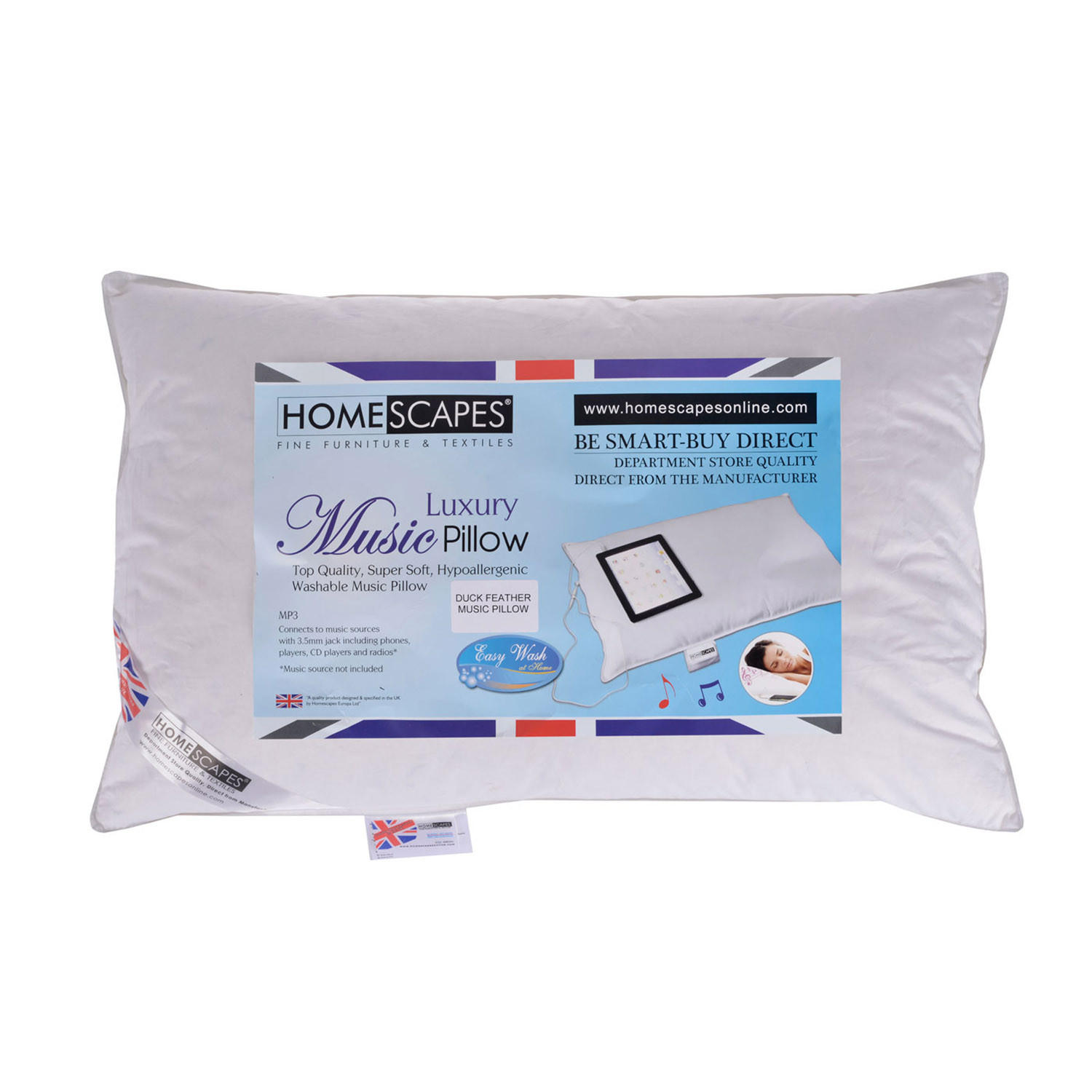 MUSIK-KISSEN mit Lautsprecher & Federfüllung 48/74 cm - Weiß, Textil (48/74cm) - Homescapes