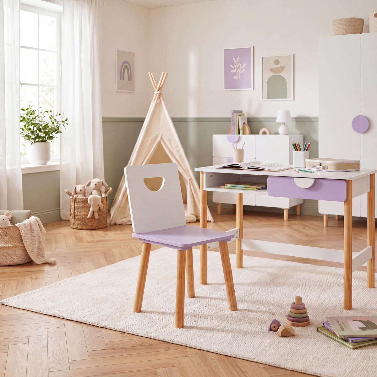 KINDERSTÜHLE Weiß Lila 33/35/60 - Weiß, Holz (33/60/35cm) - Mobili Rebecca