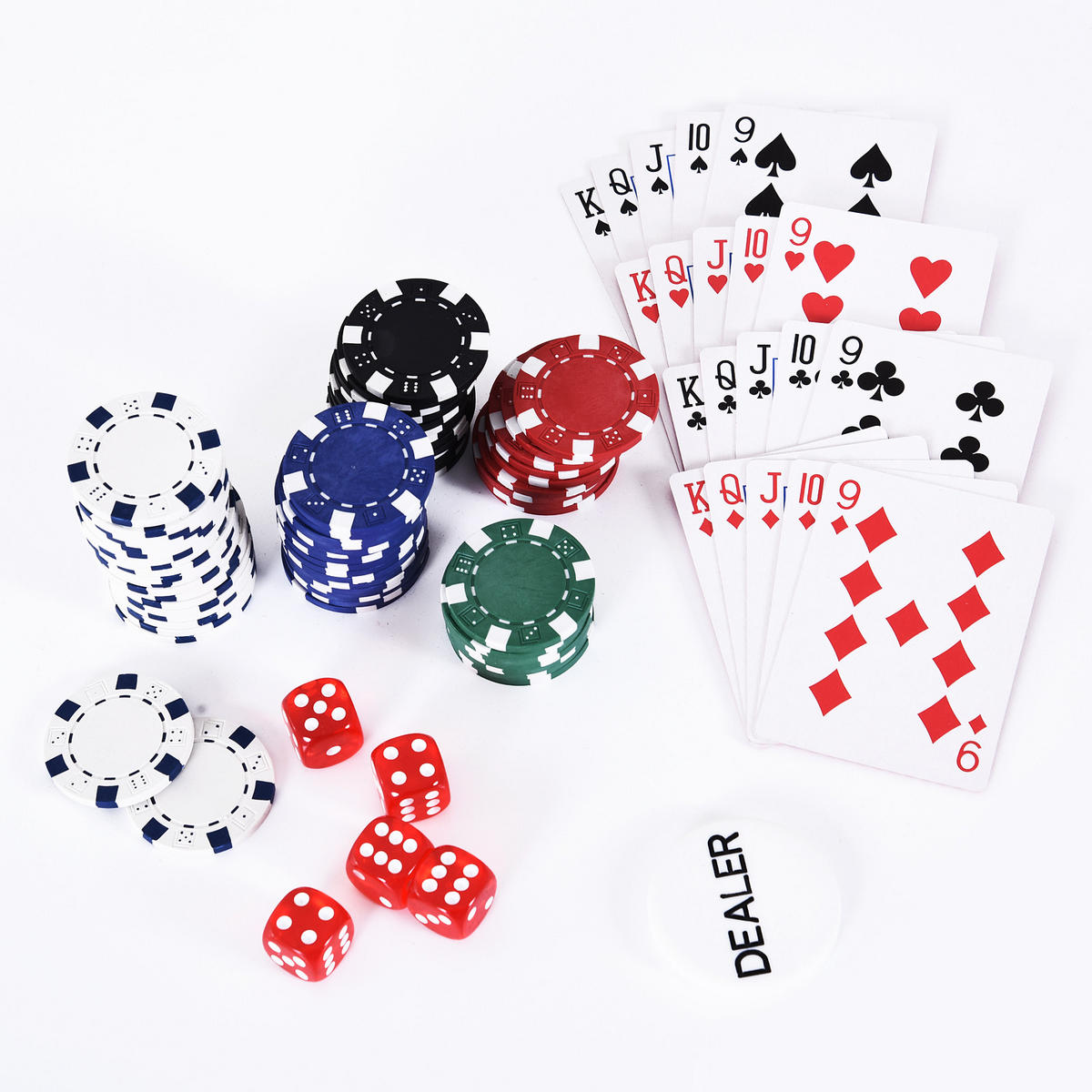 POKERKOFFER Pokerset 300 Pokerchips 5 Farben 2xKartenspiel 5xWürfel 1xAlukoffer - Multicolor, Kunststoff (20.5/38cm) - HOMCOM