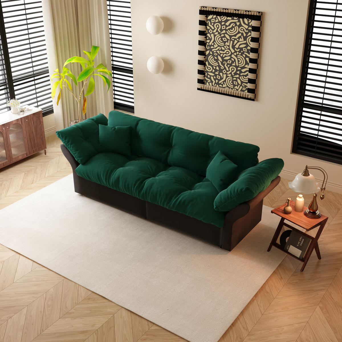 SCHLAFSOFA 190 cm 3-in-1 ausziehbar mit 2 Kissen, DE-34942, Grün - Grün, Metall (190/91/85cm) - ComfortXL