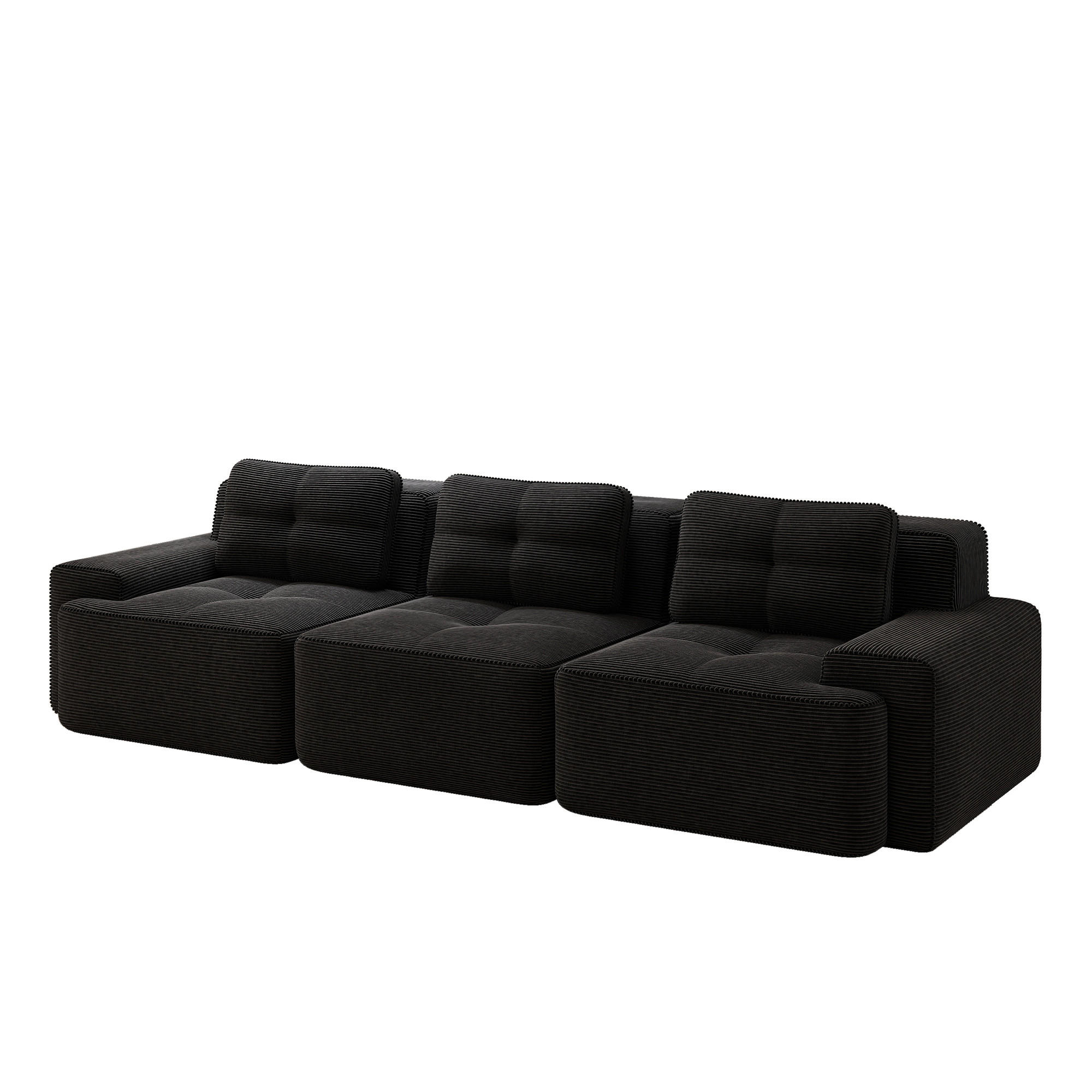 3-SITZER SOFA Cord Schwarz ohne Montage - Schwarz, Textil (293/69/104cm) - WISHDOR