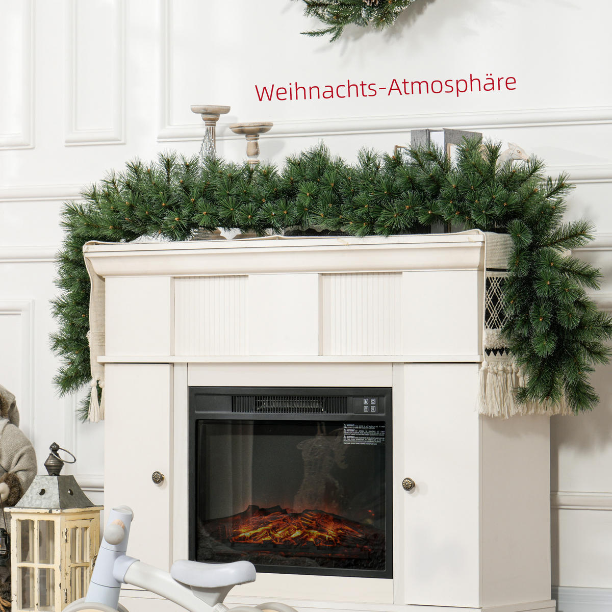 1,8 m künstliche Weihnachtsgirlande Blumendekoration mit 160 Spitzen Grün - Grün, Kunststoff/Metall (180cm) - HOMCOM
