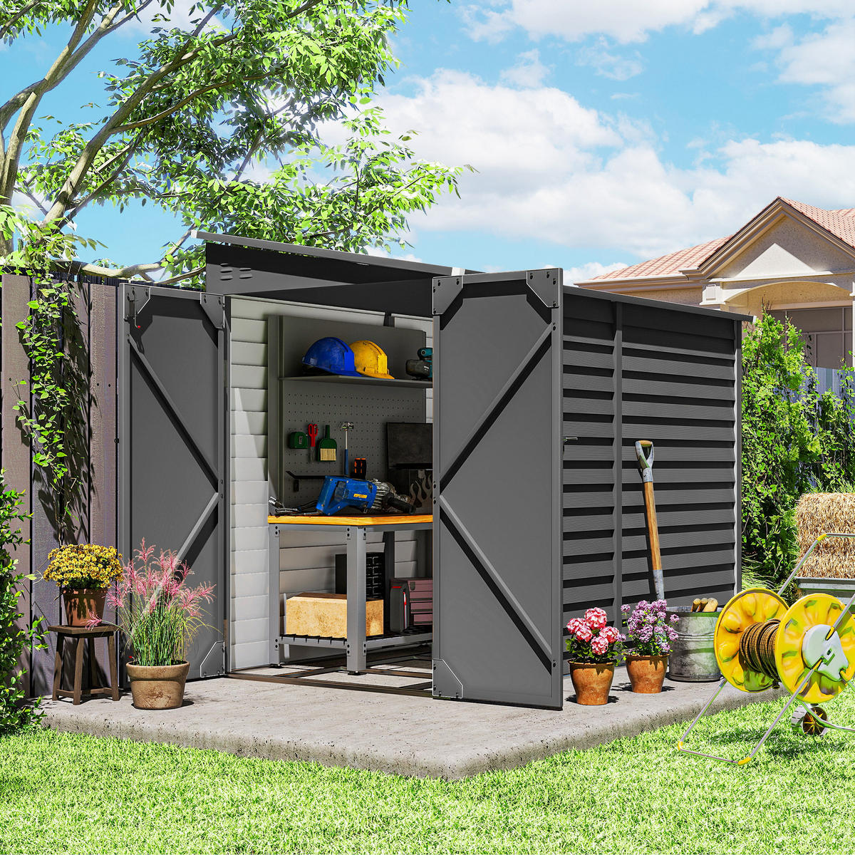 GARTENHAUS Metall Dunkelgrau - Dunkelgrau, Metall (143/202/270cm) - Outsunny