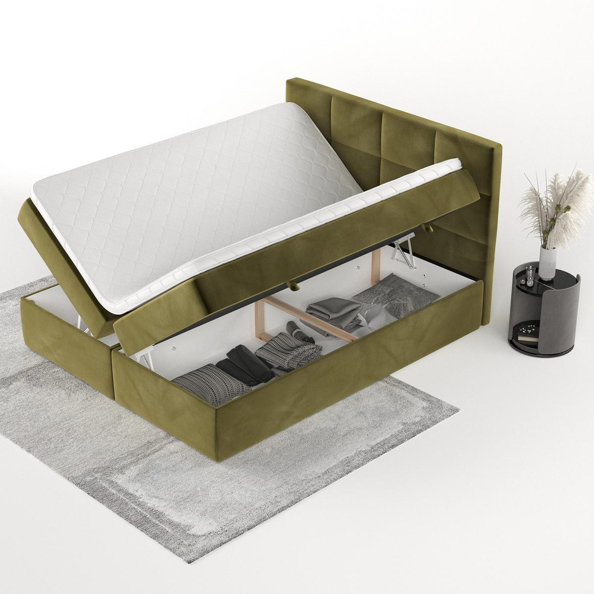 BOXBETT Oris 140/200 cm Olivgrün im Kronos Stoff - Schwarz/Olivgrün, Holz/Holzwerkstoff (140/200cm) - AltaBeds