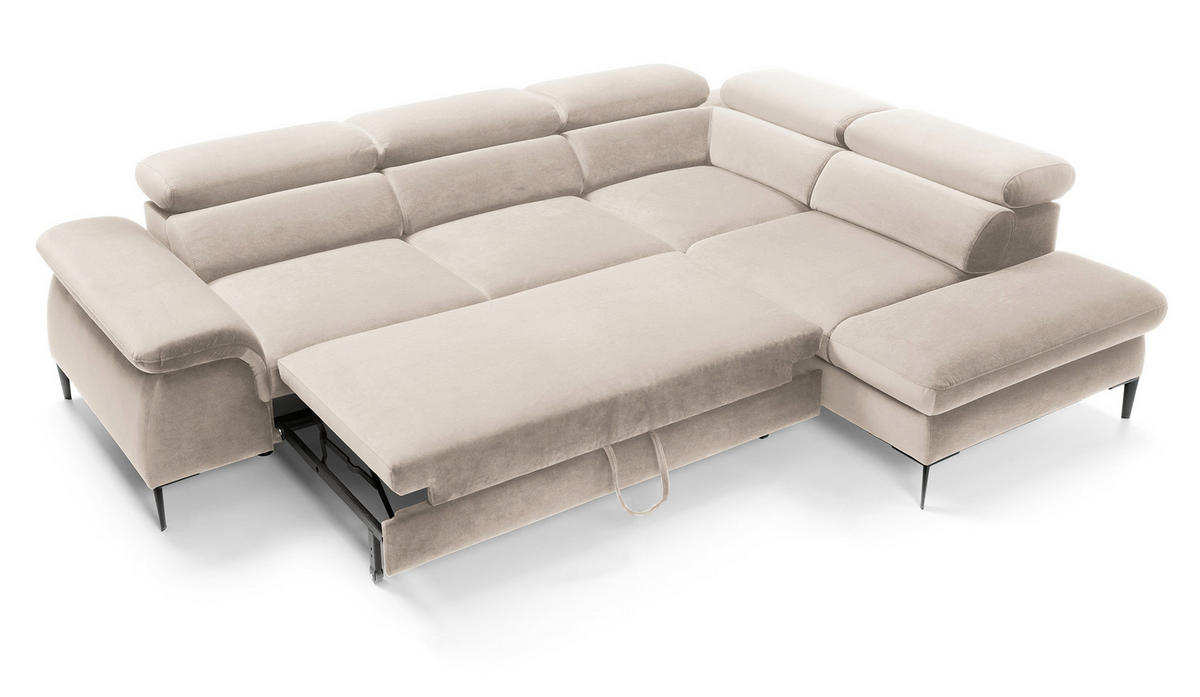 SCHLAFSOFA 280 cm Amaro L mit verstellbaren Kopfstützen, Rechts, Creme - Creme, Holz (214/280cm) - Emporius