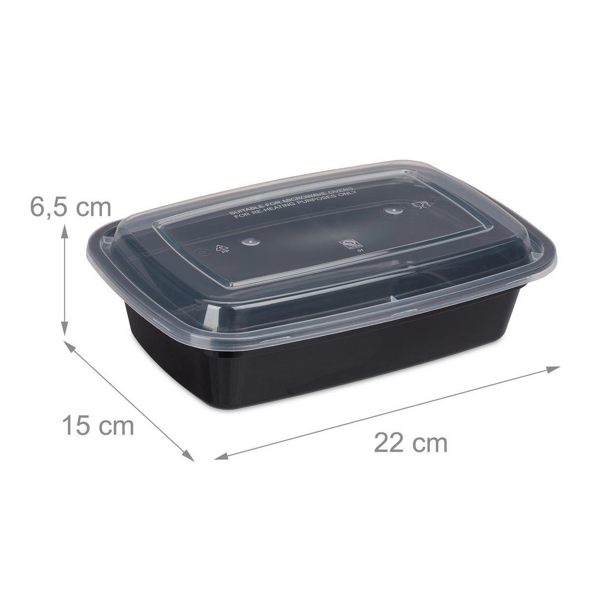 24XMEALPREPBOX - černá, plast (22/6.5/15cm) - Relaxdays