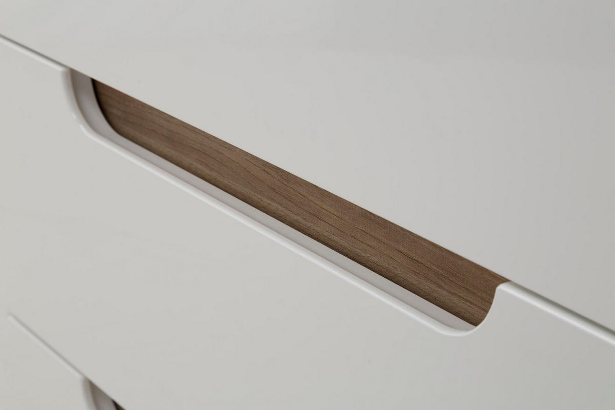 KOMMODE Nodis Weißer Glanz, Kombikommode - Weiß/Braun, Holzwerkstoff (107/83/40cm) - Bettso