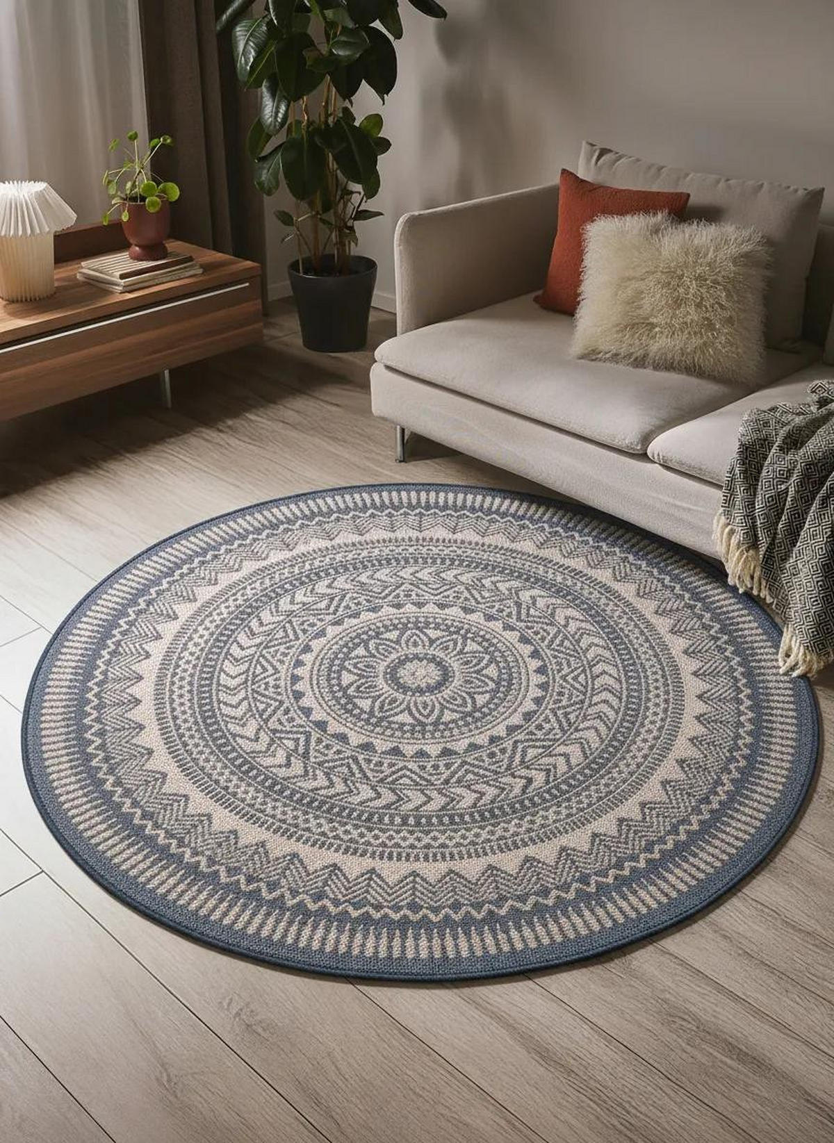 OUTDOORTEPPICH Metro Blau ø 120 cm rund - Blau, Textil (120/120cm) - benuta Nest