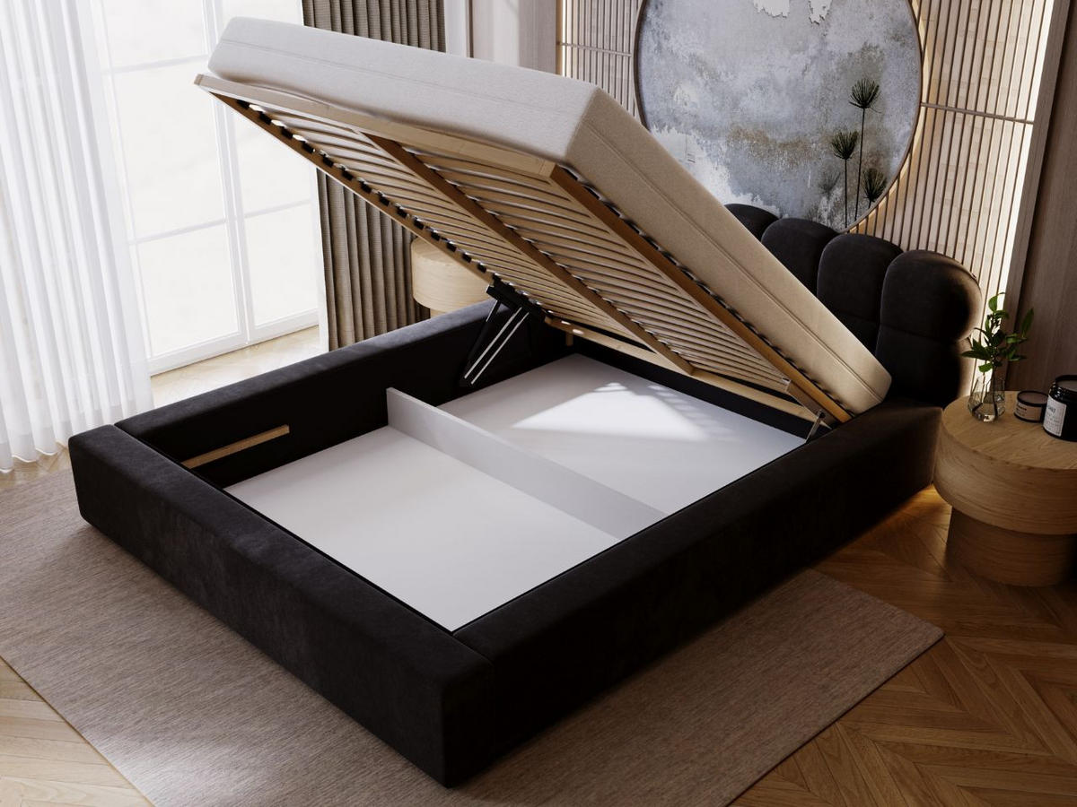 POLSTERBETT Plaza 180x200 Schwarz - Schwarz/Naturfarben, Holz/Kunststoff (180/200cm) - Graingold