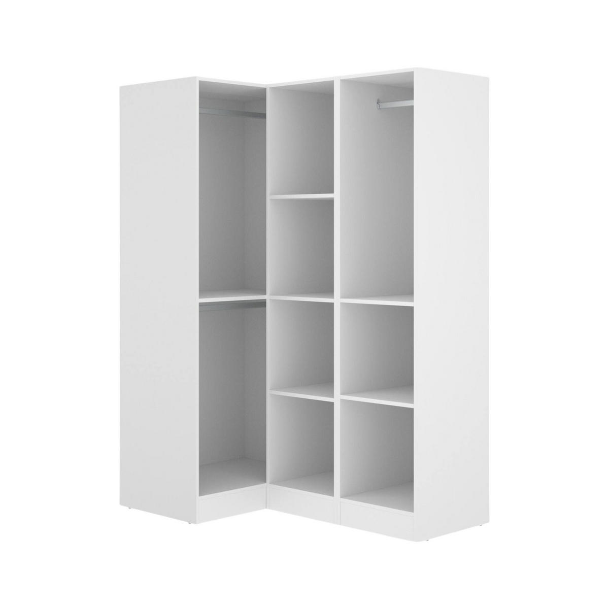 ECKKLEIDERSCHRANK Holz-Effekt Weiß 90.5x133h184 - Weiß, Holzwerkstoff (133/184/90.5cm) - DMORA