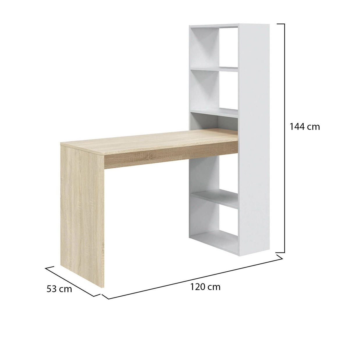 SCHREIBTISCH Weiß, Eiche 53/120/144 cm - Eichefarben/Weiß, Holzwerkstoff (53/120/144cm) - DMORA