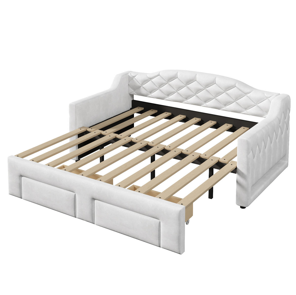 KREVET na razvlačenje 90/200 cm s LED osvjetljenjem i dvjema ladicama, Bijela - bijela, tekstil (90/200cm) - Redom