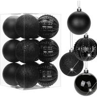 WEIHNACHTSKUGELN 12 Stück 8 cm Schwarz Bruchsicher Kunststoff - Schwarz, Kunststoff (8/8/8cm)
