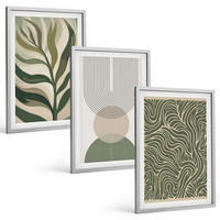 BILDER SET 3er Set - 40x60 cm Silberner Rahmen - Geometrische Blattformen - Silberfarben, Kunststoff (40/60cm) - TULUP