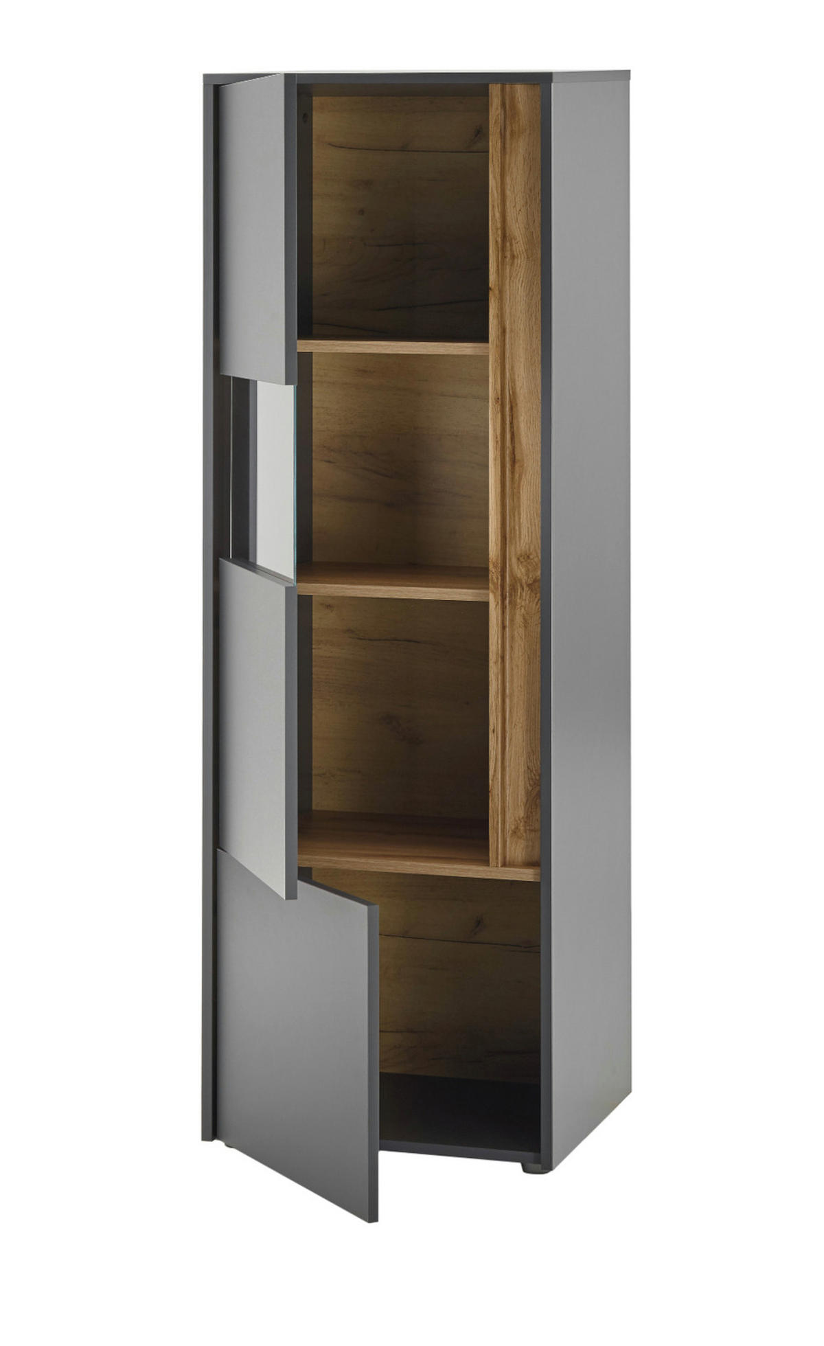 WOHNWAND 4-teilig grau matt, Eiche Wotan 340 cm, Wohnkombination mit viel Stauraum - Eiche Wotan/Grau, Glas/Holz (340/170/45cm) - Furn.Design