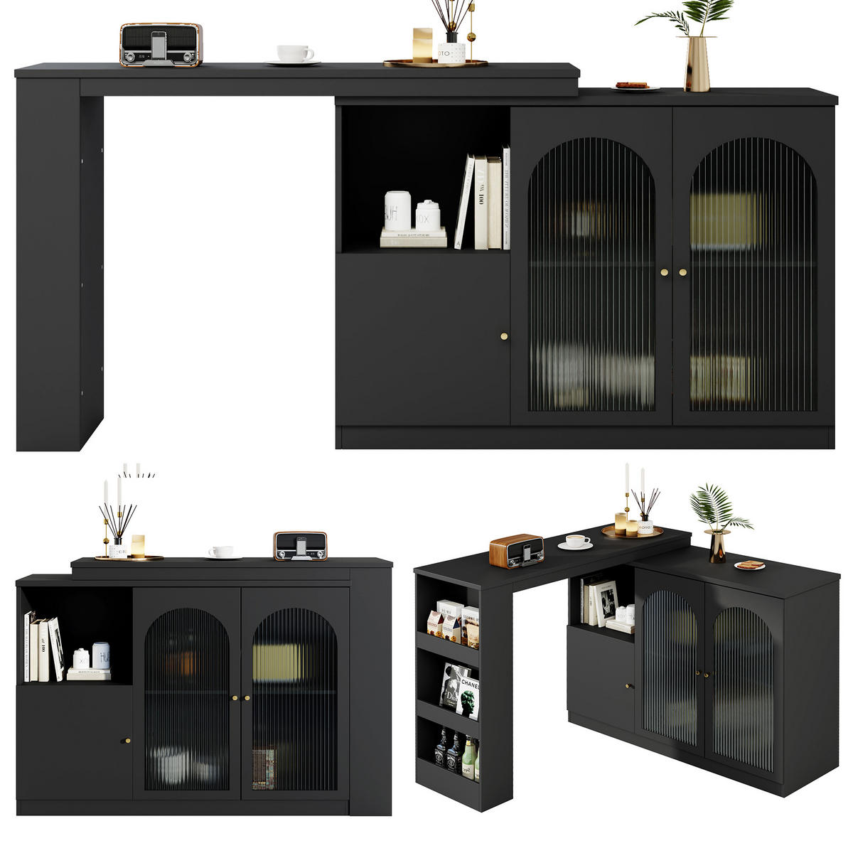 BARTISCH 120/40/97 cm Schwarz drehbar 360° mit Stauraum aus MDF - Schwarz, Holzwerkstoff (120/40/103cm) - OKWISH