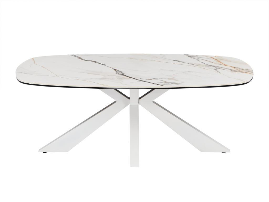 COUCHTISCH - Sicherheitsglas, Keramik & Metall - Marmor-Optik Weiß - DERIYA - Weiß, Glas (109.5/69.5/40cm) - Vente-Unique