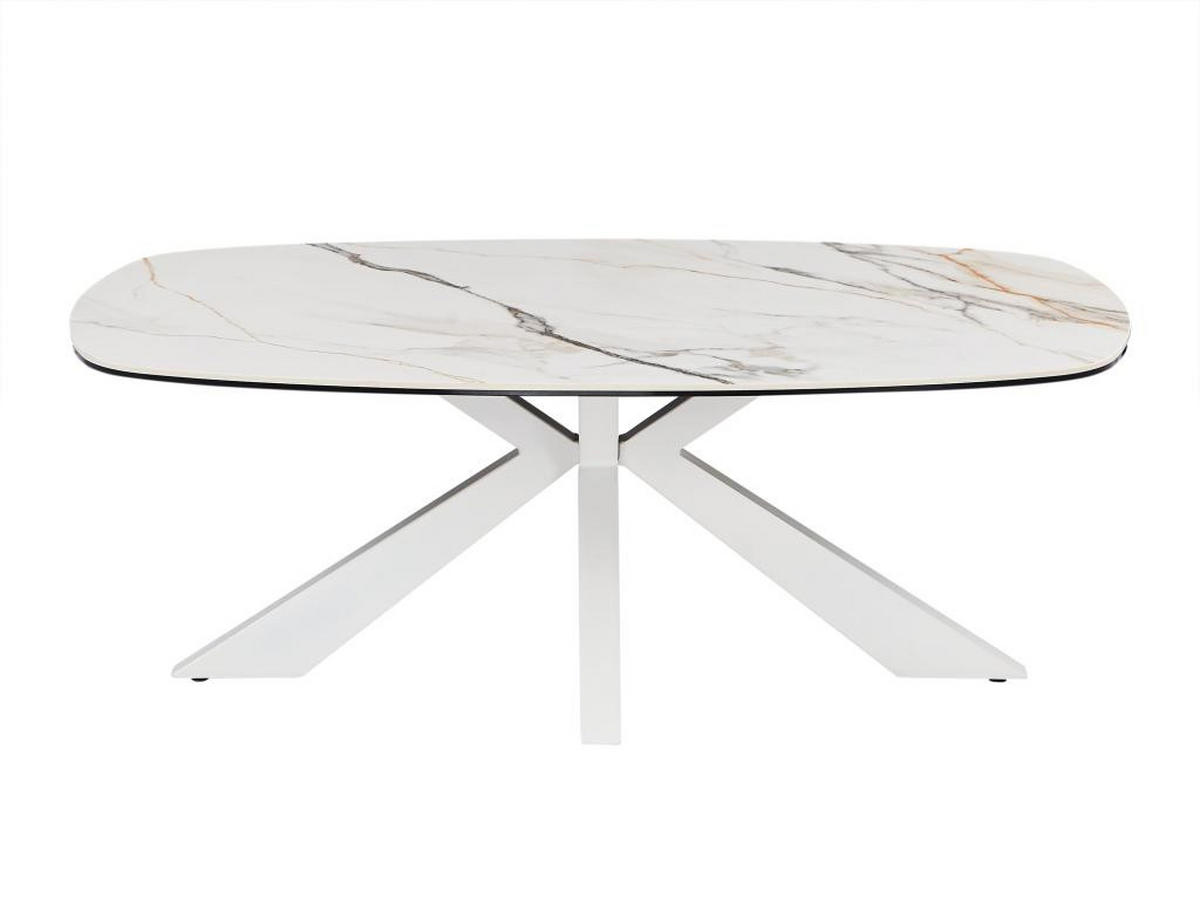 COUCHTISCH - Sicherheitsglas, Keramik & Metall - Marmor-Optik Weiß - DERIYA - Weiß, Glas (109.5/69.5/40cm) - Vente-Unique