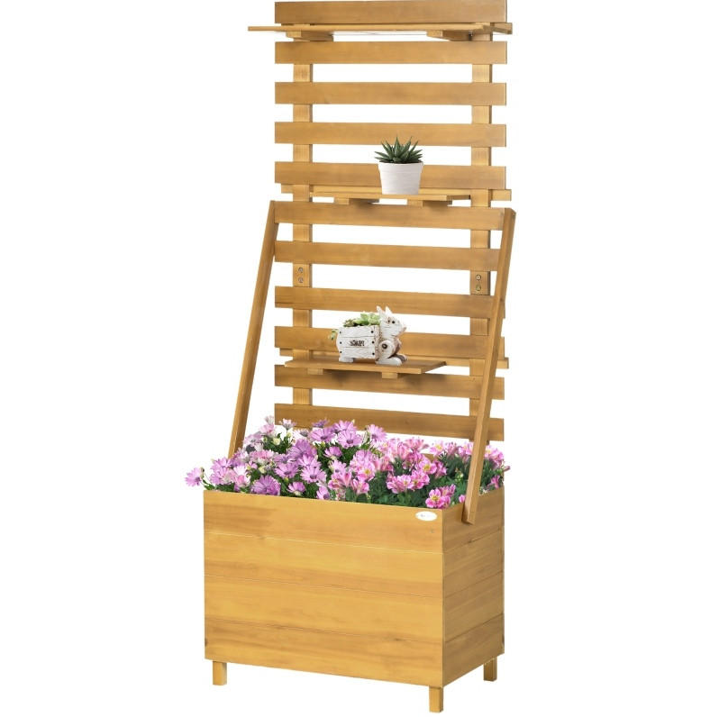 BLUMENKASTEN aus Holz 63x39x160 cm in Braun mit Rankgitter & 3 Ablagen - Braun, Holz (39/160/63cm) - Modfu