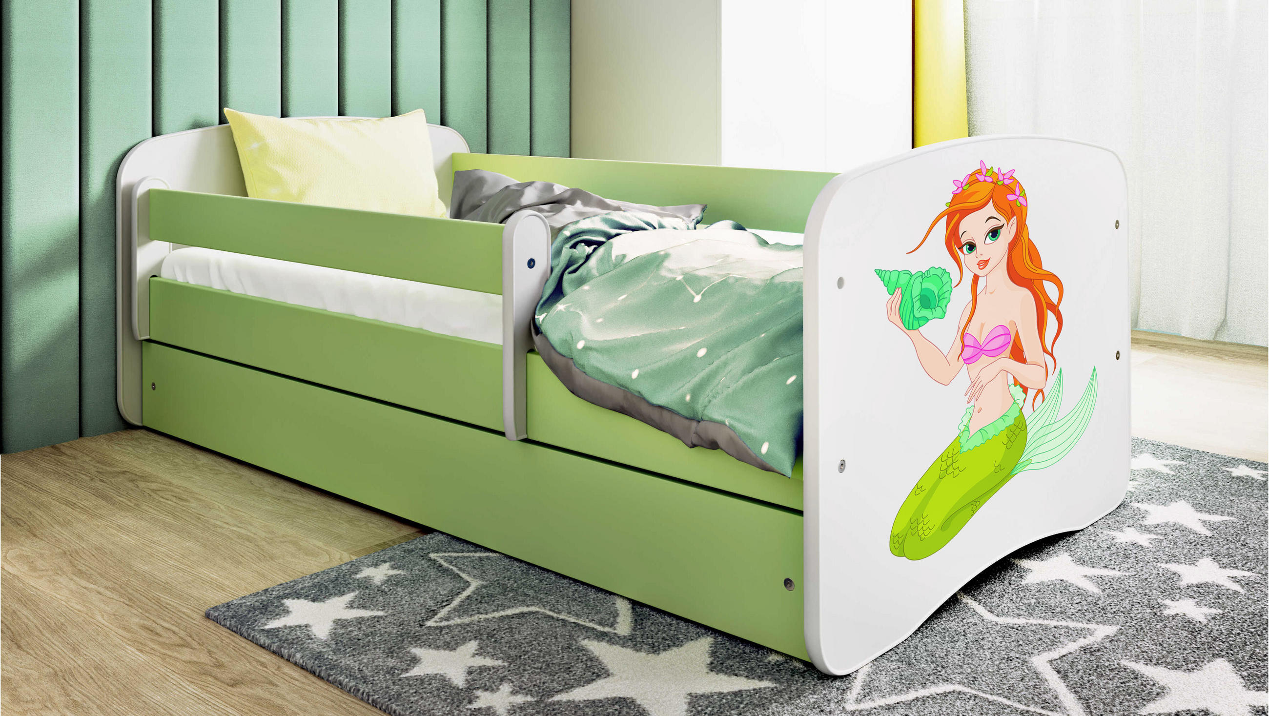 KINDERBETT Meerjungfrau mit Schublade 140/70 80/61/144 - Grün, Holzwerkstoff (70/140cm) - RAUMHIRSCH FURNITURE
