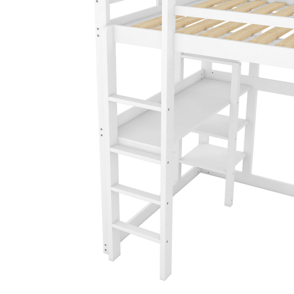 HOCHBETT 140/200 cm Antique White aus Kiefernholz und MDF mit Schreibtisch und 4 Ablagefächern - Weiß, Holz (140/200cm) - OKMYHOME
