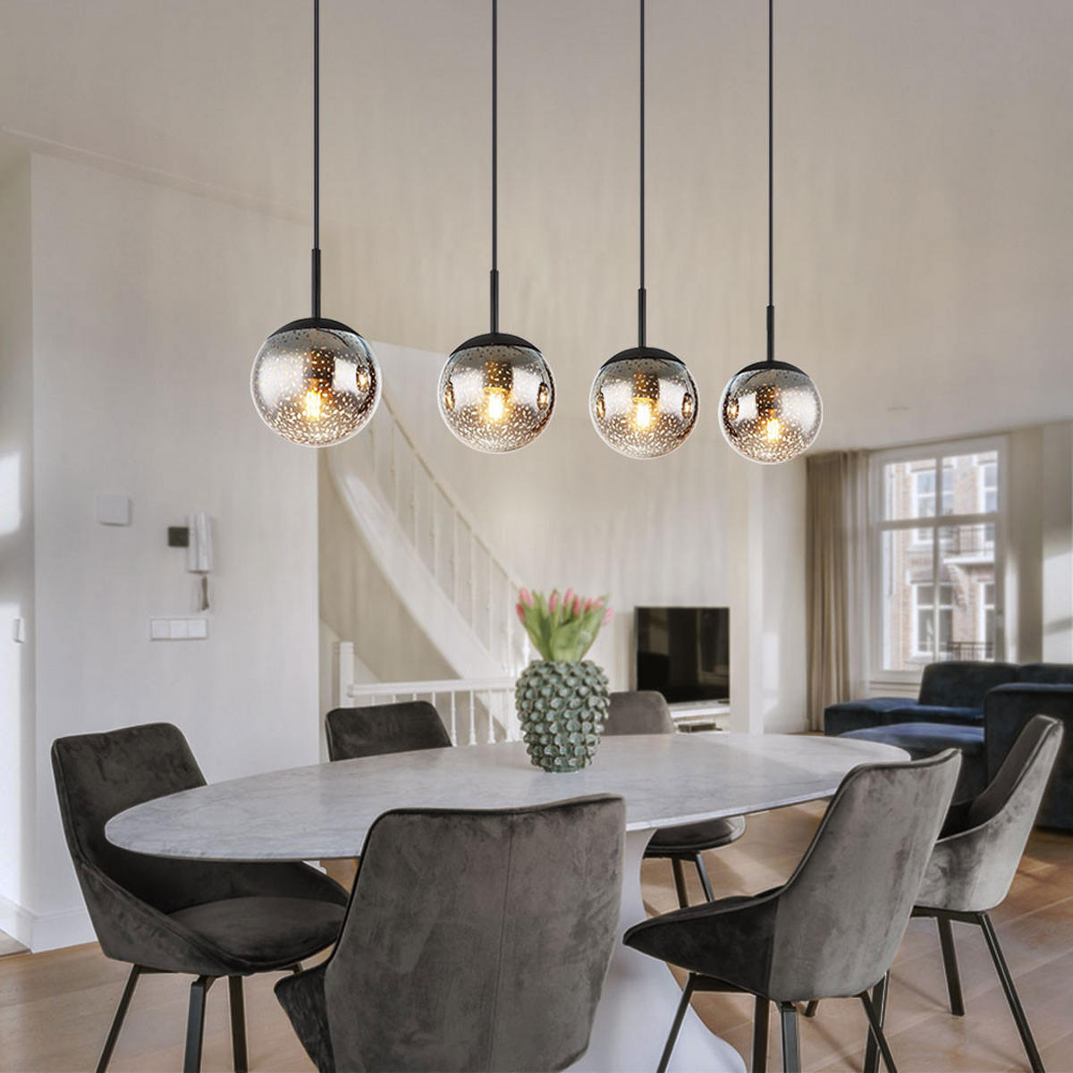 HÄNGELEUCHTE SAMOS Metall Schwarz Glas - Schwarz, Glas (90/15/120cm) - Globo Lighting