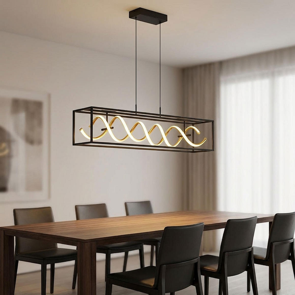 HÄNGELEUCHTE GIAN LED, 90 cm, dimmbar, höhenverstellbar - Schwarz, Metall (90/20/150cm)