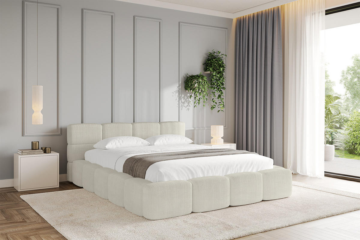 POLSTERBETT mit Bettkasten und Lattenrost, Bett mit Matratze H3/H4, Kopfteil, Boxbett, Doppelbett mit Stauraum - NATA-v1 200x200 Creme - Ecru, Holzwerkstoff/Textil (200/200cm) - ALTDECOR