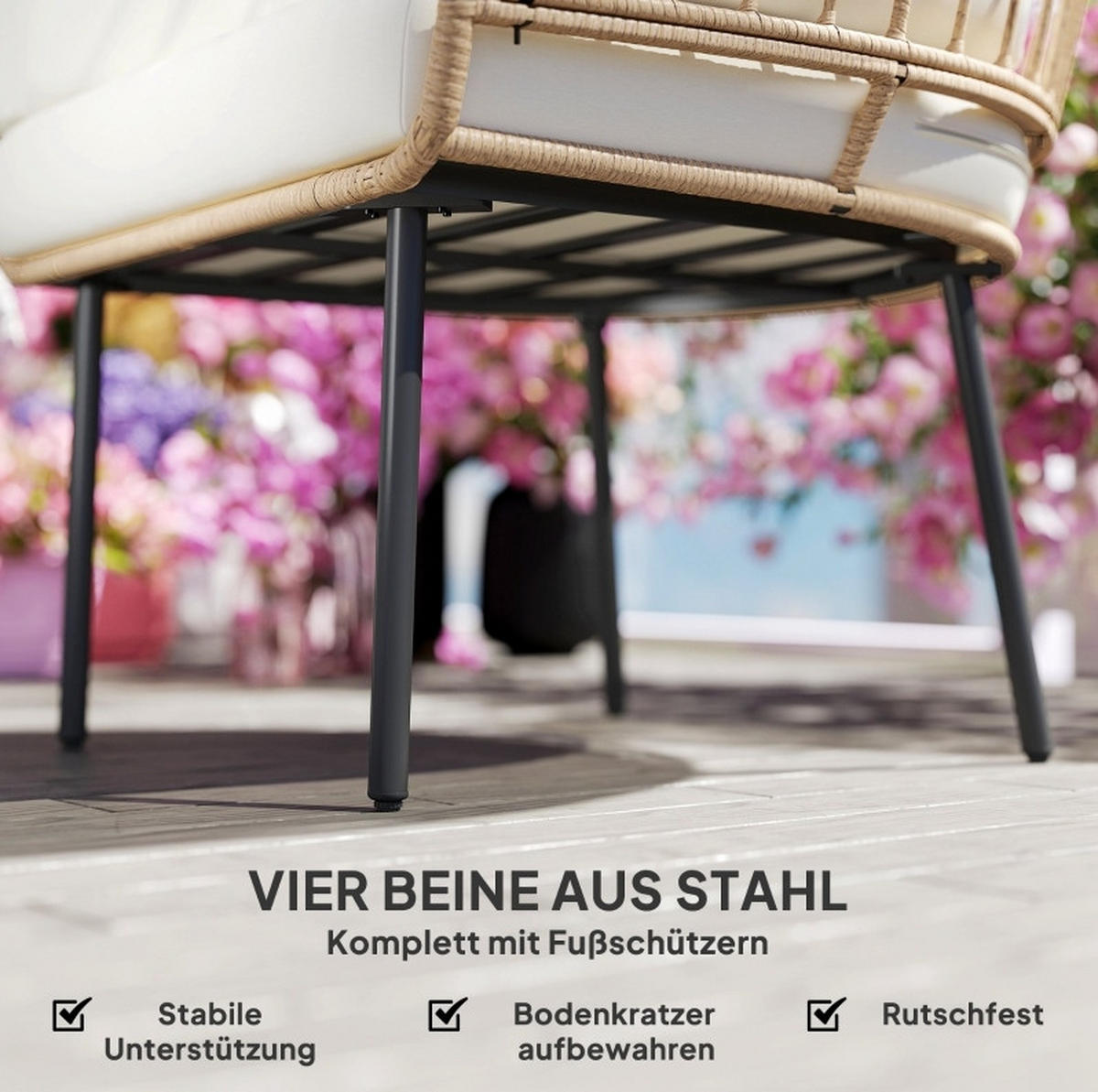 GARTENSTUHL aus Rattan 95x80x155 cm in Beige mit abnehmbaren Kissen - Beige, Metall (95/155/80cm) - Modfu