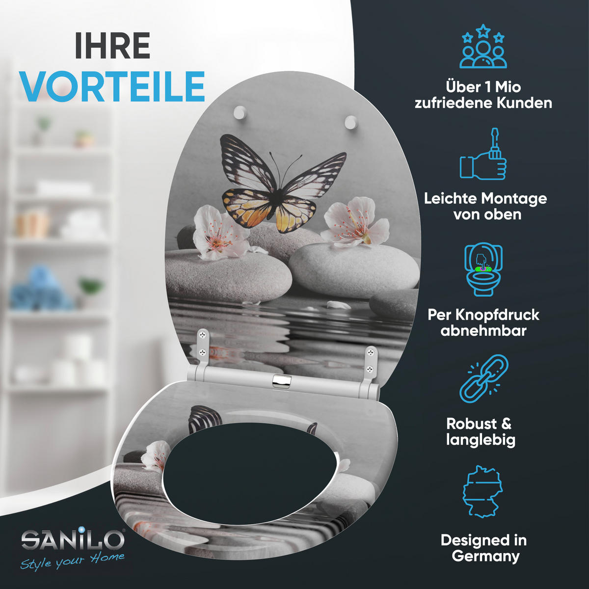 WC-SITZ mit Absenkautomatik & Top Fix Vanesa - Grau, Holzwerkstoff (37.7/5.5/48cm) - Sanilo