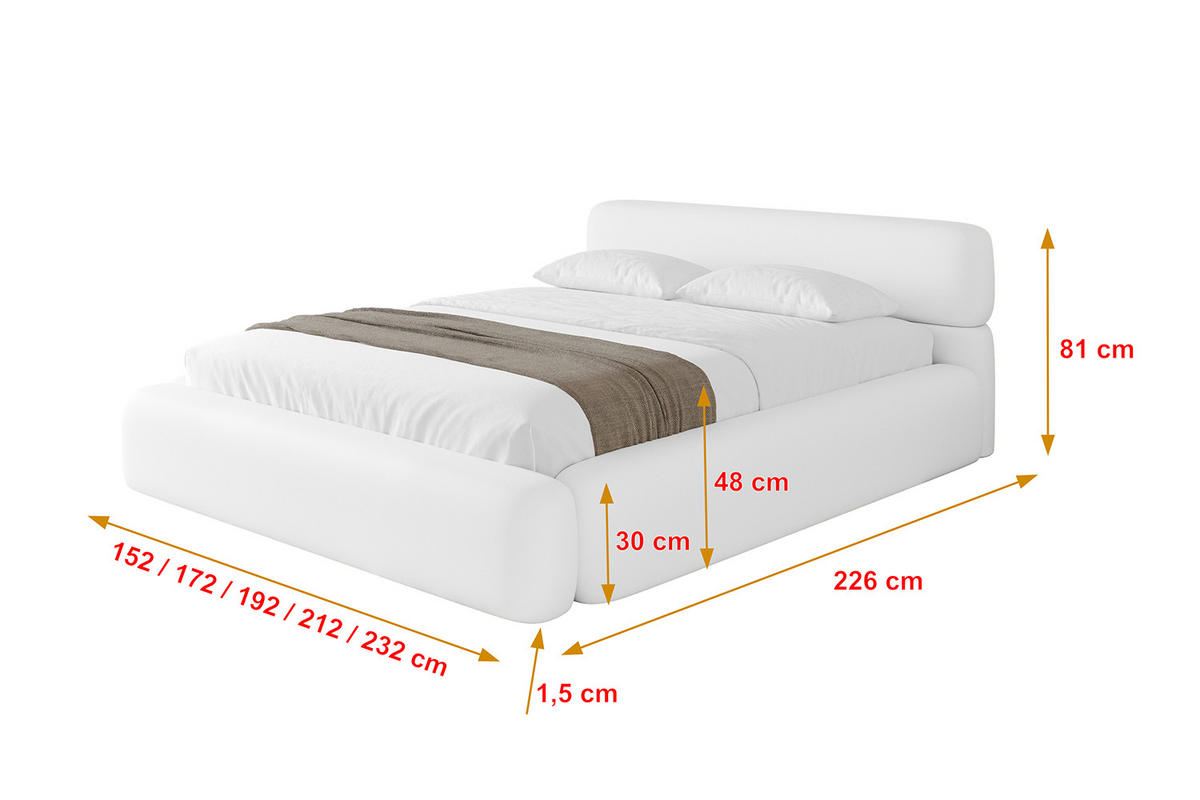 POLSTERBETT mit Bettkasten und Lattenrost, Boxbett ohne Matratze - ENORA-V1 180x200 Weiß Kunstleder - Weiß Hochglanz, Holzwerkstoff/Textil (180/200cm) - ALTDECOR