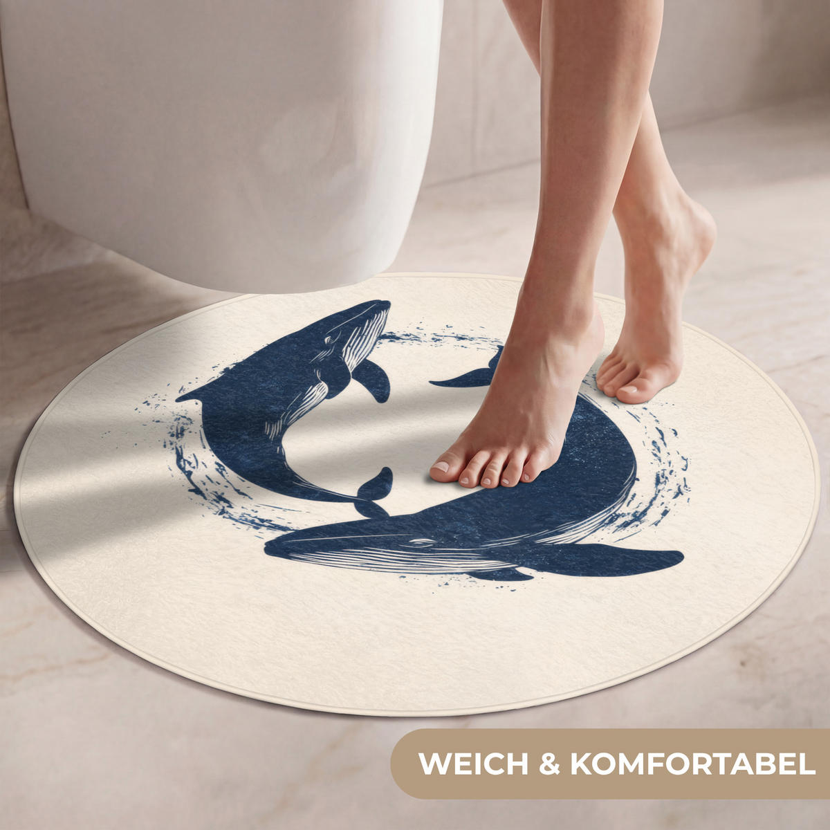 WC PŘEDLOŽKA Velryby - Stříkance - Kruh - Tmavě modrá 70x70 cm - tmavě modrá, textil/plast (70/1cm) - OnlyWow