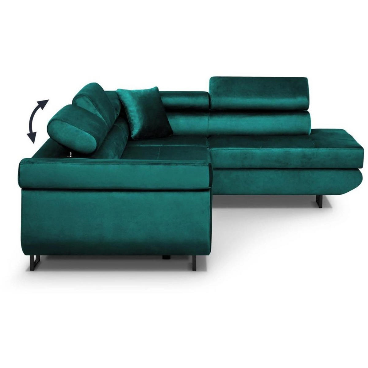 ECKSCHLAFSOFA Waldo verstellbaren Kopfstützen, Dunkelgrün, rechts - Dunkelgrün/Schwarz, Textil (275/203cm) - Beautysofa