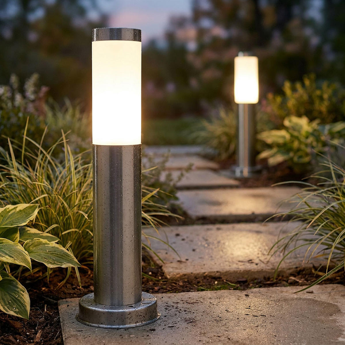 LED WEGELEUCHTE Boston Edelstahl Silber 2er Set - Silberfarben, Metall (7.6/7.6/45cm)