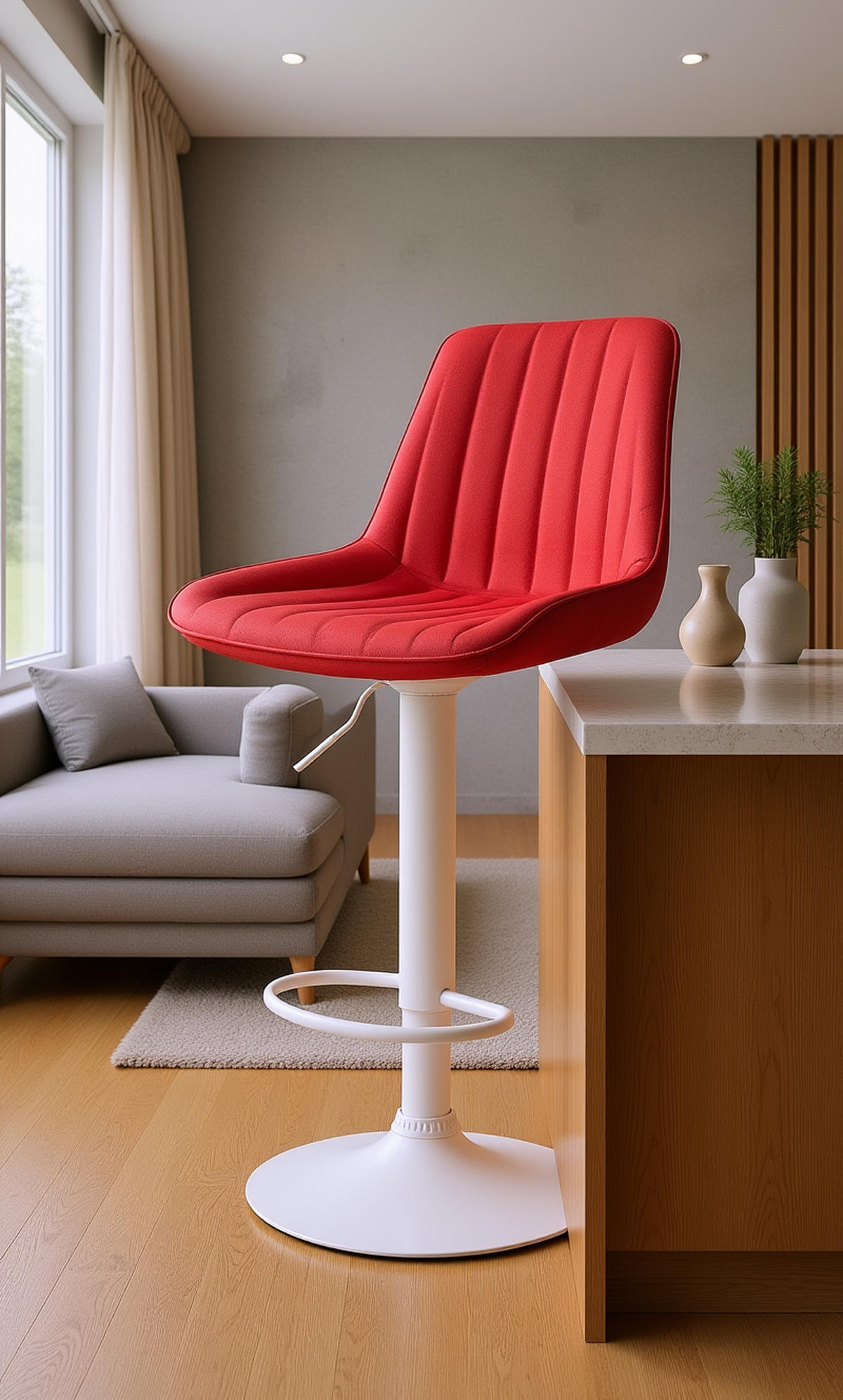 BARHOCKER Tolor Stoff weiß rot - Rot/Weiß, Textil/Metall (49.5/112/50cm) - TPFLiving