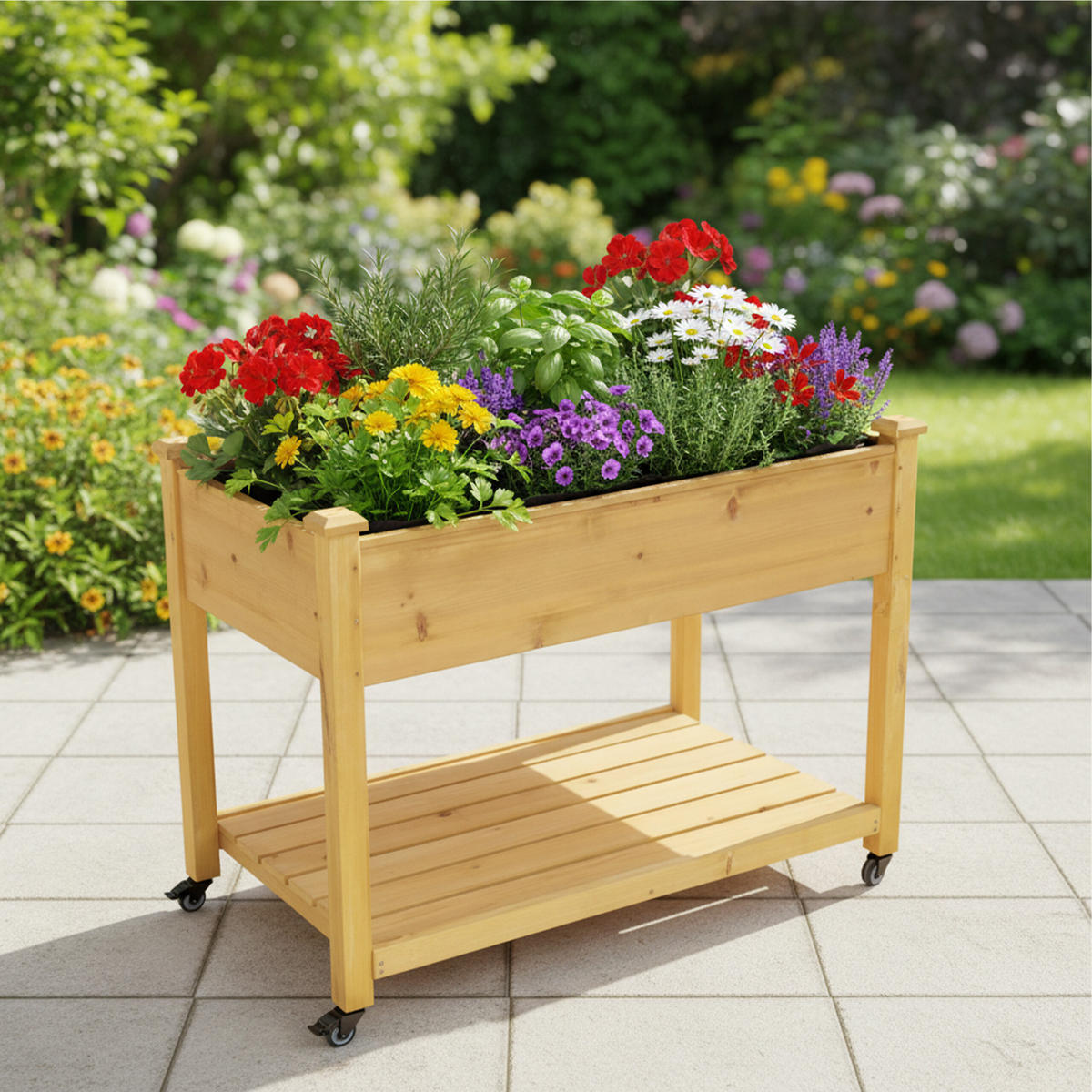 HOCHBEET - Hellbraun, Holz/Textil (105/84/56.5cm) - Relaxdays