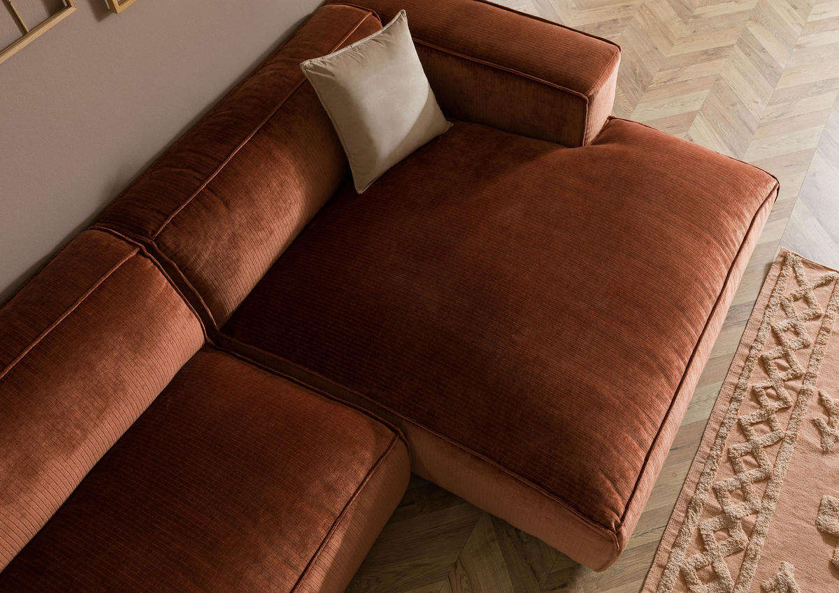 ECKSOFA 304x164x69 Ottomane rechts Cord kupfer VALENCIA - Rot, Kunststoff (304/164cm) - Massivmoebel24