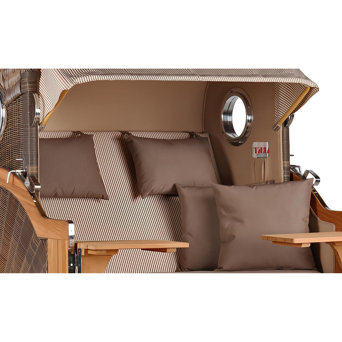 STRANDKORB Düne Grande Bullauge Teak PE Grey Dessin 510 - Beige/Braun, Metall (142/170/95cm) - Mr. Deko