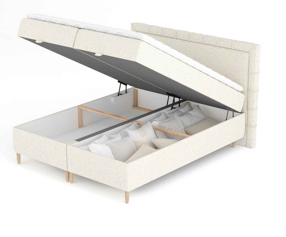 BOXBETT Voyage Creme 200/200 cm mit Matratze und Topper - Creme/Naturfarben, Holz/Holzwerkstoff (200/200cm) - Maison de Reve