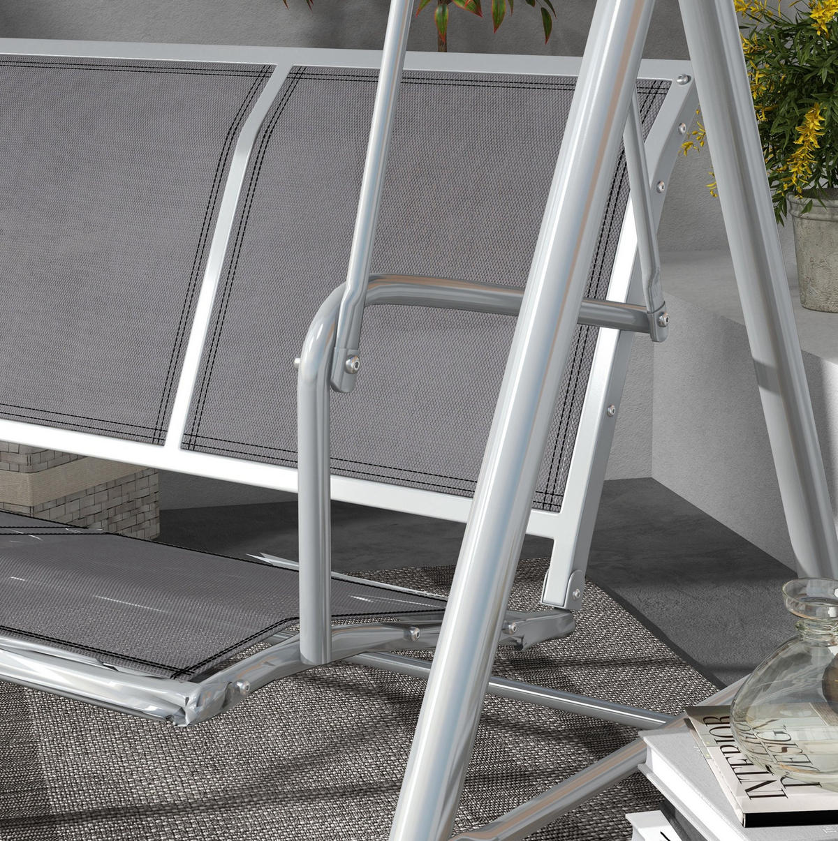 HOLLYWOODSCHAUKEL aus Metall 171x108x154cm in Grau mit verstellbarem Verdeck - Grau, Metall (108/154/171cm) - Modfu