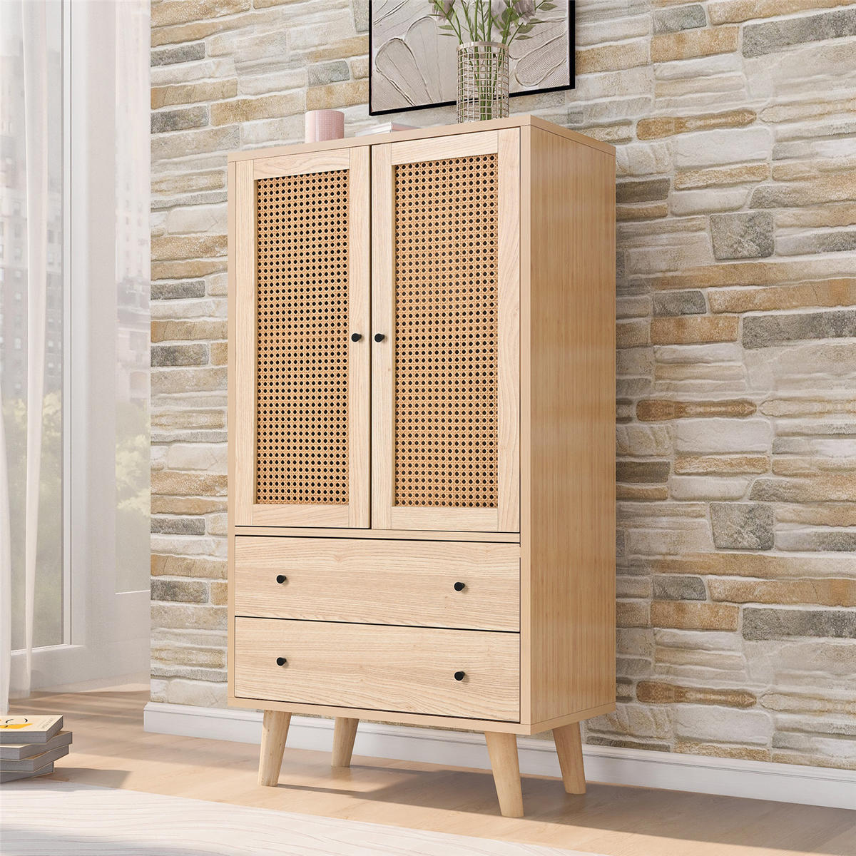 HIGHBOARD 120x60x40 cm mit Türen & Schubladen - Naturfarben, Holz (40/120/60cm) - Kaket