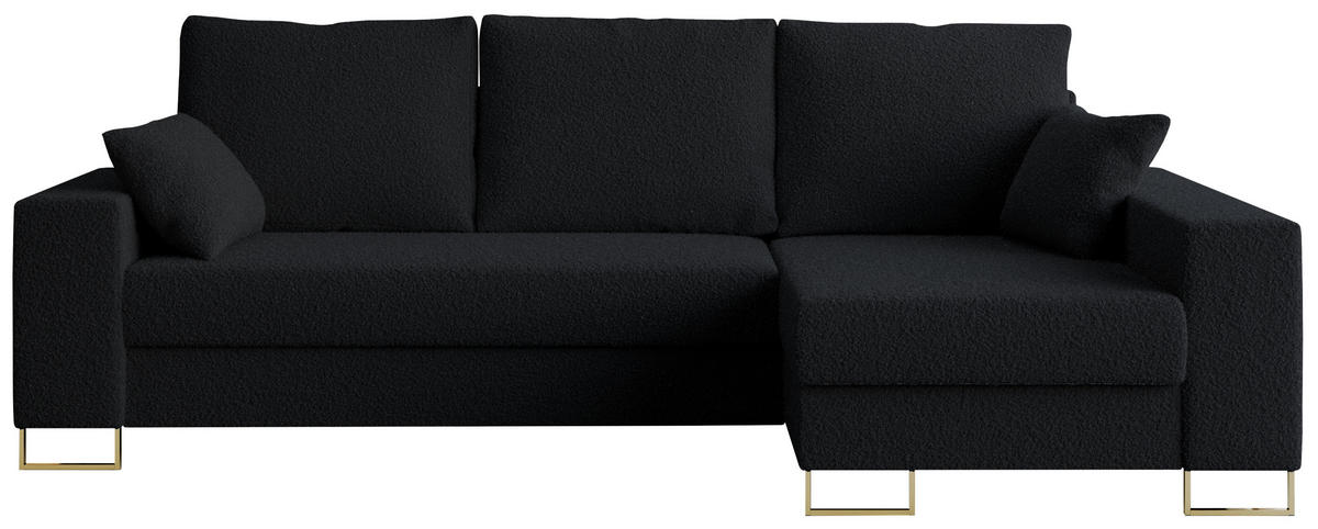 ECKSOFA Dorian Boucle Schwarz - Goldfarben/Schwarz, Textil/Metall (242/138cm) - MKS