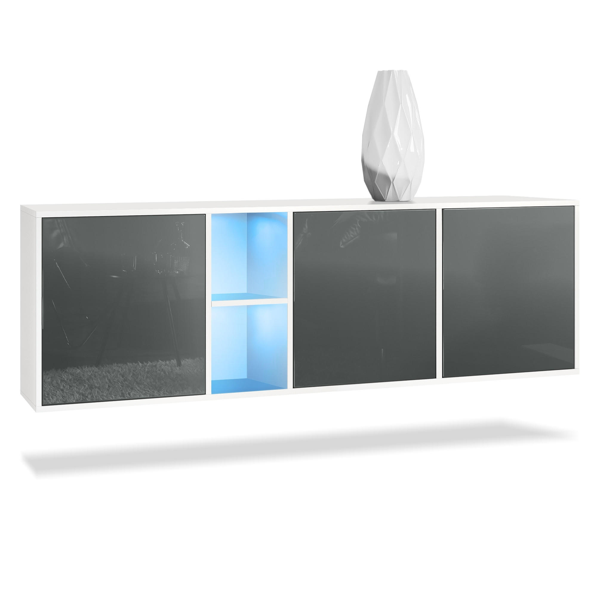 SIDEBOARD Cuba Türen in Grau Hochglanz - Grau, Holzwerkstoff (182/53/35cm) - Vladon